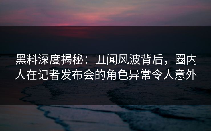 黑料深度揭秘：丑闻风波背后，圈内人在记者发布会的角色异常令人意外